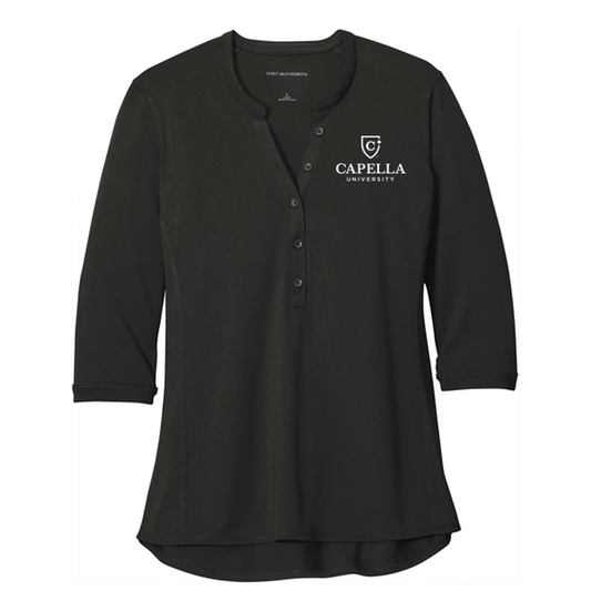 NEW CAPELLA Port Authority ® Ladies UV Choice Pique Henley - BLACK