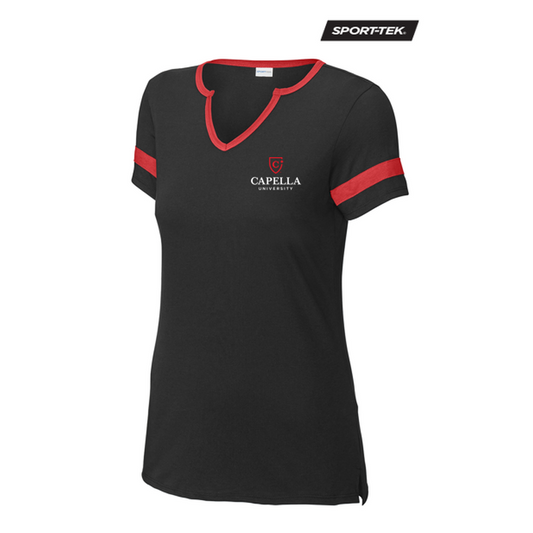 NEW CAPELLA Sport-Tek® Ladies Halftime Notch Neck Tee - Black/Deep Red
