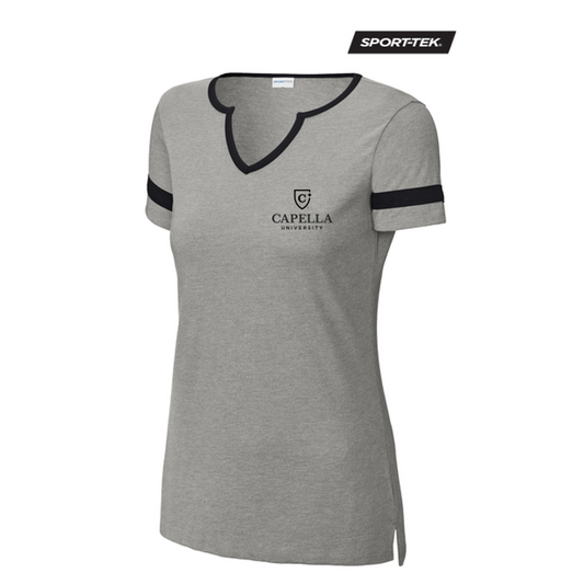 NEW CAPELLA Sport-Tek® Ladies Halftime Notch Neck Tee - Vintage Heather/Black