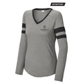 CAPELLA Sport-Tek® Ladies Halftime Stripe Long Sleeve V-Neck Tee - Black/Vintage Heather