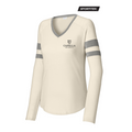 CAPELLA Sport-Tek® Ladies Halftime Stripe Long Sleeve V-Neck Tee - Vintage Heather/Ecru