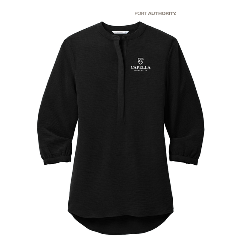 NEW CAPELLA Port Authority® Ladies 3/4-Sleeve Textured Crepe Tunic - Deep Black