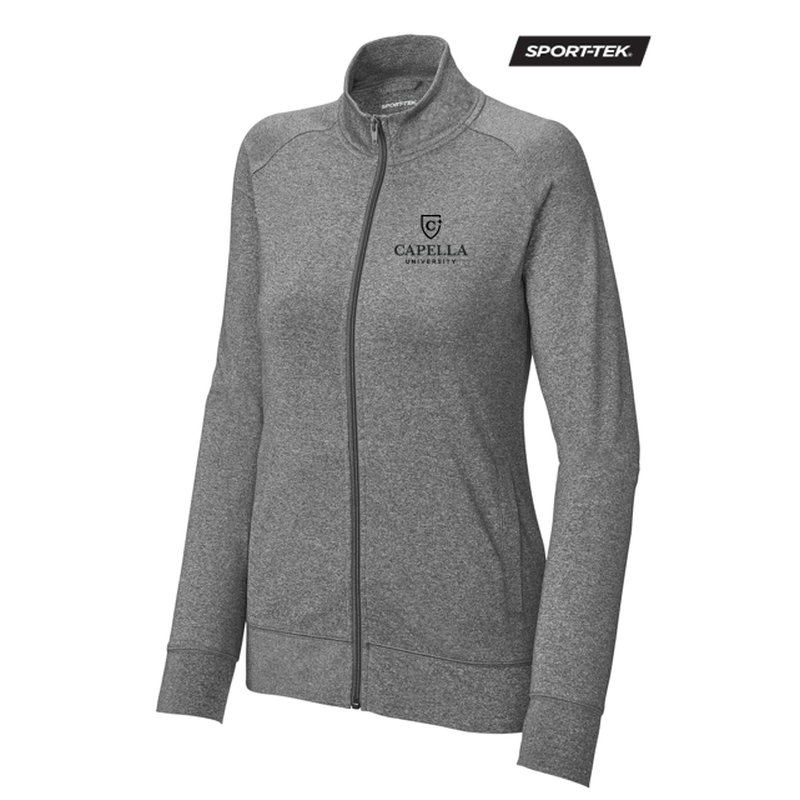 CAPELLA Sport-Tek® Ladies Sport-Wick® Stretch Full-Zip Cadet Jacket - Charcoal Grey Heather