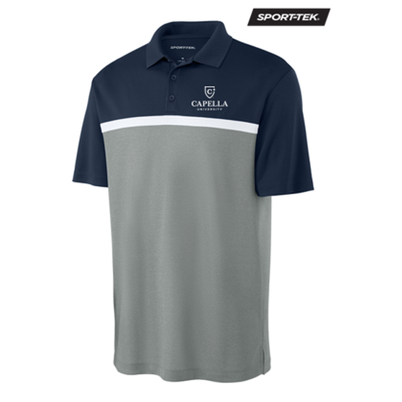 NEW CAPELLA Sport-Tek® UV Micropique Colorblock Polo - True Navy/Grey Concrete Heather/White (Copy)