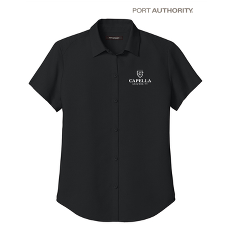 NEW Capella Port Authority® Women’s Short Sleeve UV Dockside Shirt - Deep Black