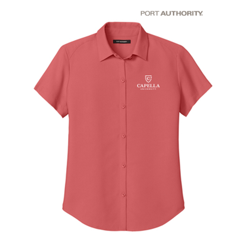 NEW Capella Port Authority® Women’s Short Sleeve UV Dockside Shirt - Coral Reef