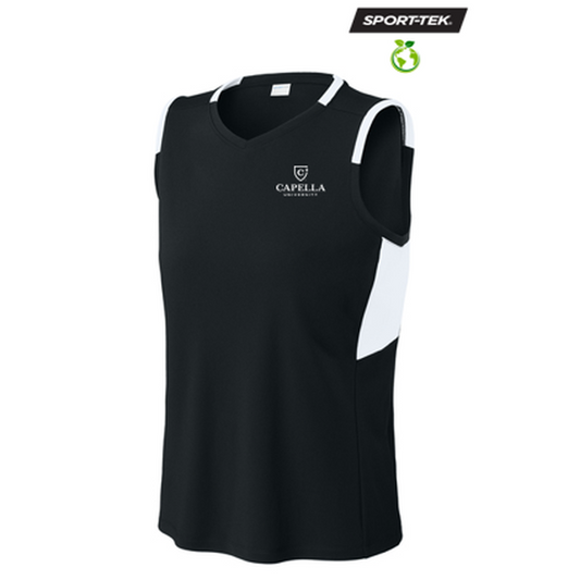 NEW CAPELLA -  Sport-Tek® Women’s Club Sleeveless V-Neck - Black/White