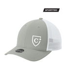 NEW CAPELLA Sport-Tek® Stretch-Tek Mesh Back Cap - Silver/White