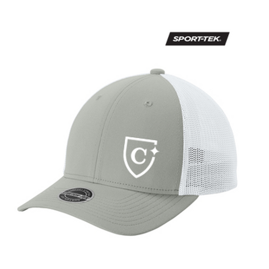 NEW CAPELLA Sport-Tek® Stretch-Tek Mesh Back Cap - Silver/White