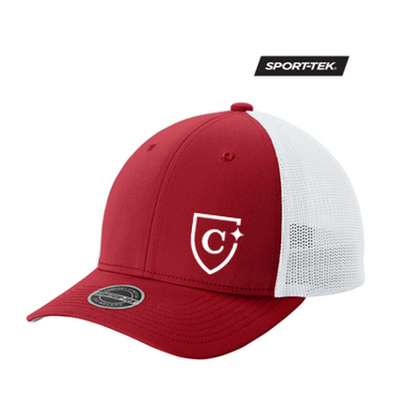 NEW CAPELLA Sport-Tek® Stretch-Tek Mesh Back Cap - Deep Red/White