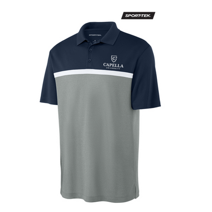 NEW CAPELLA Sport-Tek® UV Micropique Colorblock Polo - Navy/Grey/White