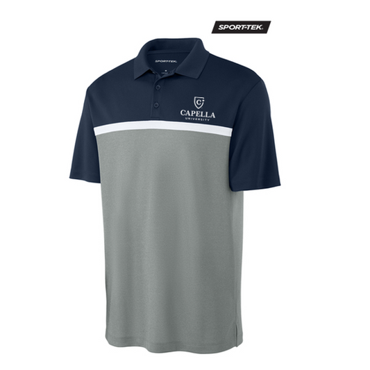 NEW CAPELLA Sport-Tek® UV Micropique Colorblock Polo - Navy/Grey/White