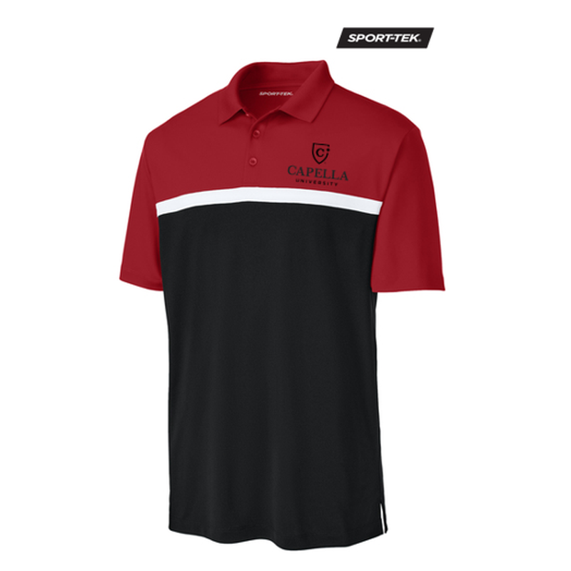NEW CAPELLA Sport-Tek® UV Micropique Colorblock Polo - Red/Black/White