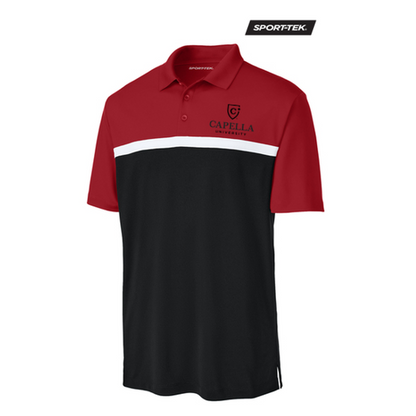 NEW CAPELLA Sport-Tek® UV Micropique Colorblock Polo - Red/Black/White