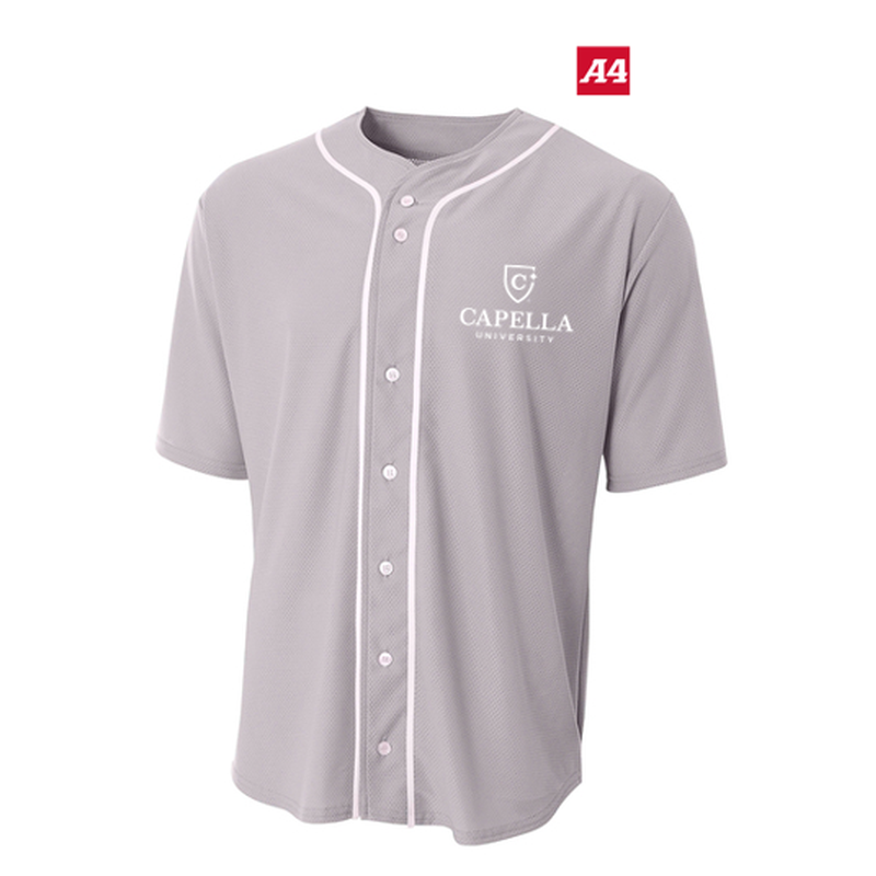 NEW CAPELLA A4 Short Sleeve Full-Button Baseball Top - Grey