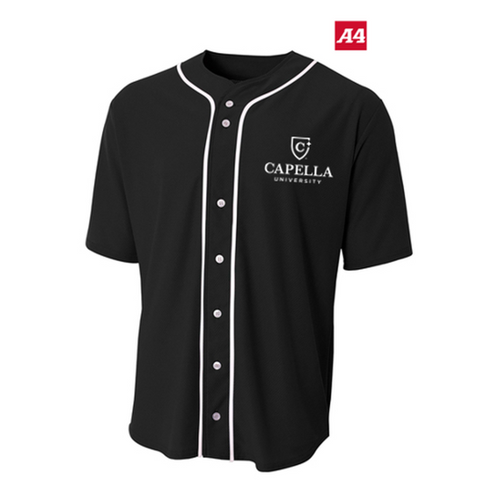 NEW CAPELLA A4 Short Sleeve Full-Button Baseball Top - Black