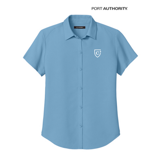 NEW CAPELLA Port Authority® Women’s Short Sleeve UV Dockside Shirt - Carolina Blue