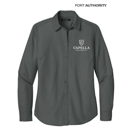 NEW CAPELLA Port Authority® Women’s Long Sleeve Nailhead Easy Care Shirt - Deep Black