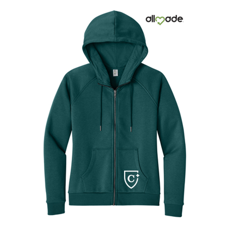 NEW CAPELLA Allmade® Women’s Organic CVC Fleece Full-Zip Hoodie (2.5-in logo) - Deep Sea Green