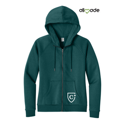 NEW CAPELLA Allmade® Women’s Organic CVC Fleece Full-Zip Hoodie (2.5-in logo) - Deep Sea Green