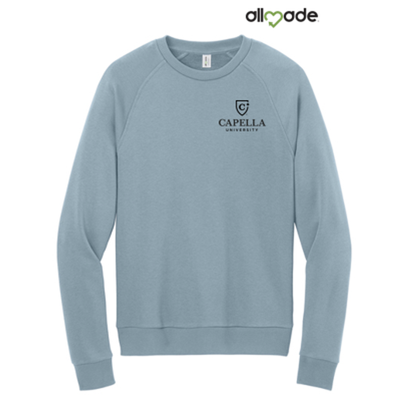 NEW CAPELLA Allmade® Unisex Organic CVC Fleece Crewneck Sweatshirt (4-in logo) - I like You Blue