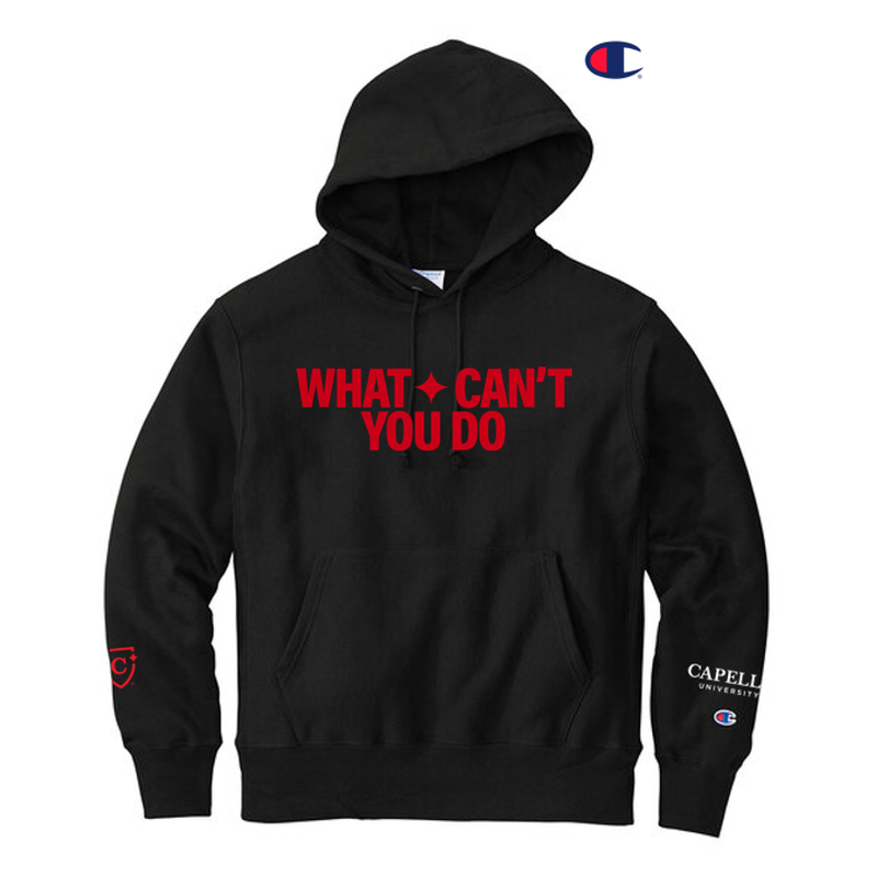 WHAT CAN'T YOU DO (3 logos) Champion® Reverse Weave® Hooded Sweatshirt - Black
