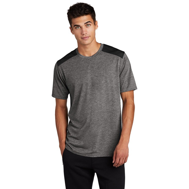 CAPELLA Sport-Tek ® PosiCharge ® Tri-Blend Wicking Draft Tee - Black/ Dark Grey Heather