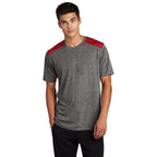 CAPELLA Sport-Tek ® PosiCharge ® Tri-Blend Wicking Draft Tee - True Red/ Dark Grey Heather