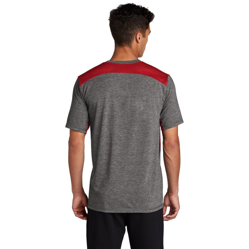 CAPELLA Sport-Tek ® PosiCharge ® Tri-Blend Wicking Draft Tee - True Red/ Dark Grey Heather