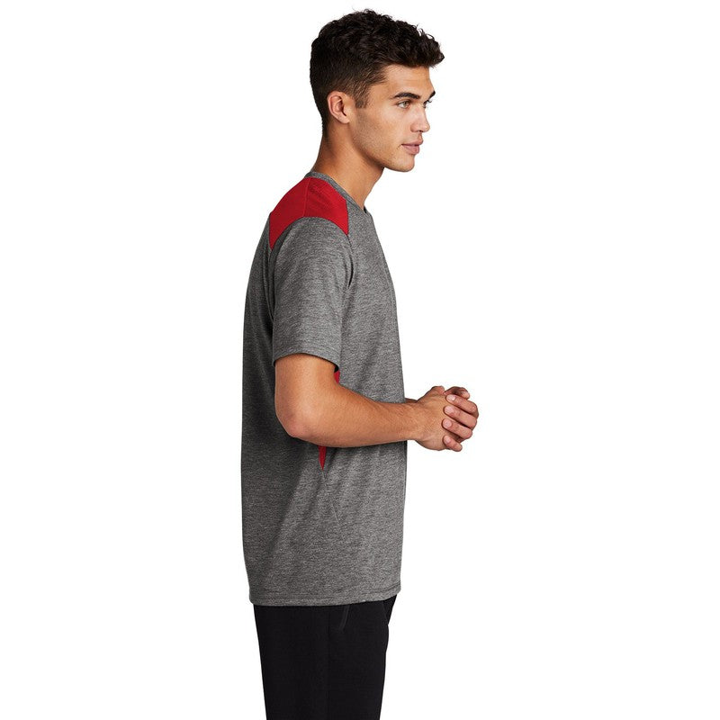 CAPELLA Sport-Tek ® PosiCharge ® Tri-Blend Wicking Draft Tee - True Red/ Dark Grey Heather
