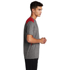 CAPELLA Sport-Tek ® PosiCharge ® Tri-Blend Wicking Draft Tee - True Red/ Dark Grey Heather