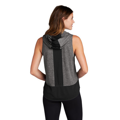 NEW CAPELLA Sport-Tek ® Ladies PosiCharge ® Tri-Blend Wicking Draft Hoodie Tank - Black/ Dark Grey Heather