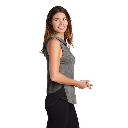 NEW CAPELLA Sport-Tek ® Ladies PosiCharge ® Tri-Blend Wicking Draft Hoodie Tank - Black/ Dark Grey Heather