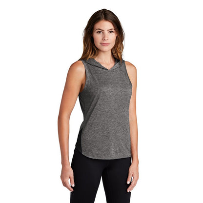 NEW CAPELLA Sport-Tek ® Ladies PosiCharge ® Tri-Blend Wicking Draft Hoodie Tank - Black/ Dark Grey Heather