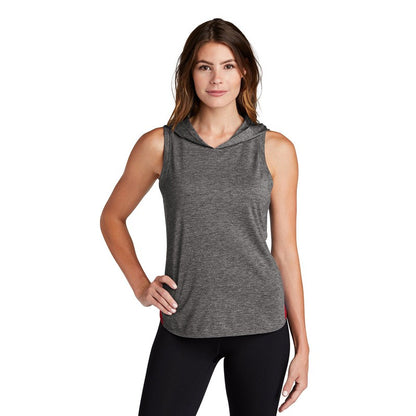 CAPELLA Sport-Tek ® Ladies PosiCharge ® Tri-Blend Wicking Draft Hoodie Tank - True Red/ Dark Grey Heather