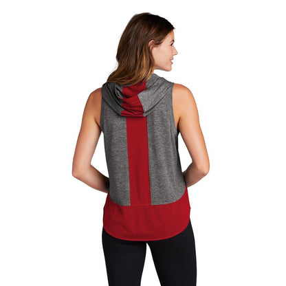 CAPELLA Sport-Tek ® Ladies PosiCharge ® Tri-Blend Wicking Draft Hoodie Tank - True Red/ Dark Grey Heather