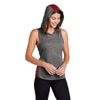 CAPELLA Sport-Tek ® Ladies PosiCharge ® Tri-Blend Wicking Draft Hoodie Tank - True Red/ Dark Grey Heather