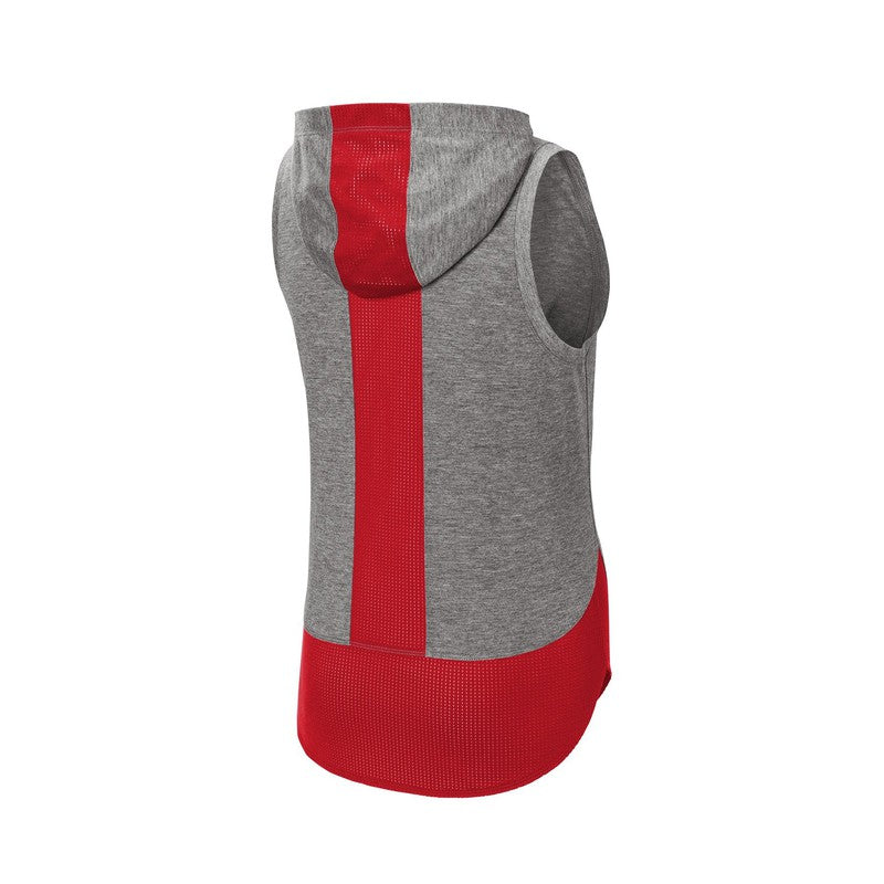 NEW CAPELLA Sport-Tek ® Ladies PosiCharge ® Tri-Blend Wicking Draft Hoodie Tank - True Red/ Dark Grey Heather