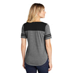 CAPELLA Sport-Tek ® Ladies PosiCharge ® Tri-Blend Wicking Fan Tee - Black Triad Solid/ Dark Grey Heather