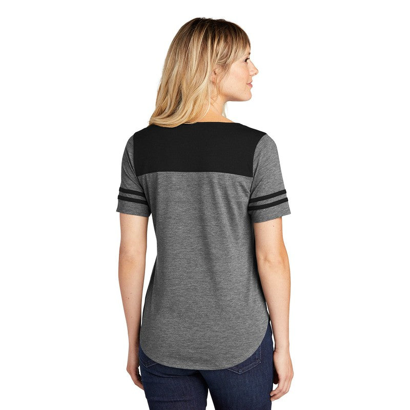 NEW CAPELLA Sport-Tek ® Ladies PosiCharge ® Tri-Blend Wicking Fan Tee - Black Triad Solid/ Dark Grey Heather