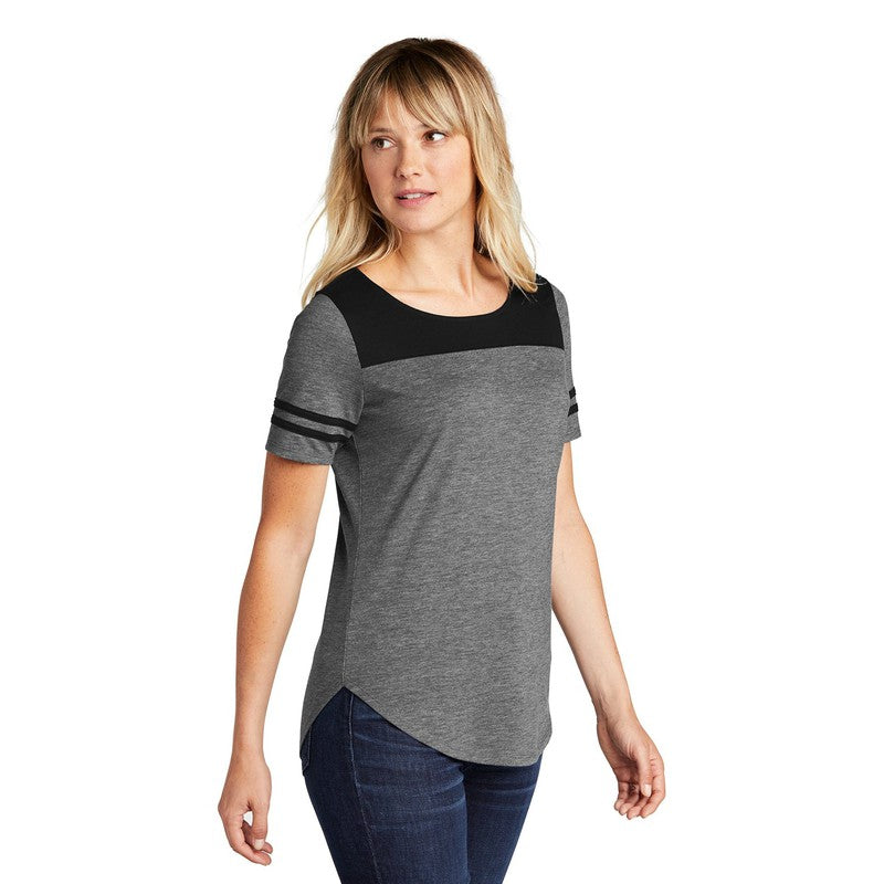 NEW CAPELLA Sport-Tek ® Ladies PosiCharge ® Tri-Blend Wicking Fan Tee - Black Triad Solid/ Dark Grey Heather