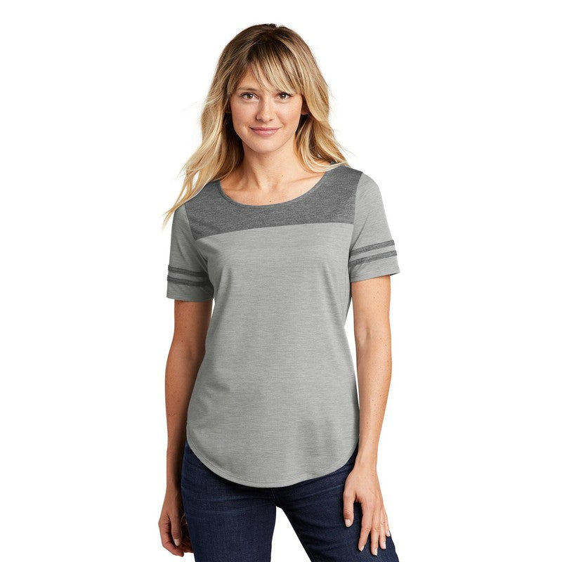 CAPELLA Sport-Tek ® Ladies PosiCharge ® Tri-Blend Wicking Fan Tee - Dark Grey Heather/ Light Grey Heather