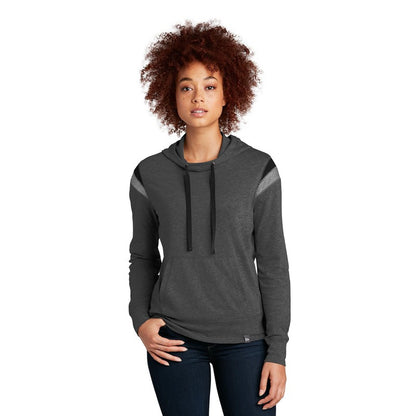 NEW CAPELLA New Era ® Ladies Heritage Blend Varsity Hoodie - Black Heather/ Black/ Shadow Grey Heather