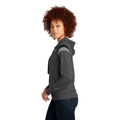 NEW CAPELLA New Era ® Ladies Heritage Blend Varsity Hoodie - Black Heather/ Black/ Shadow Grey Heather