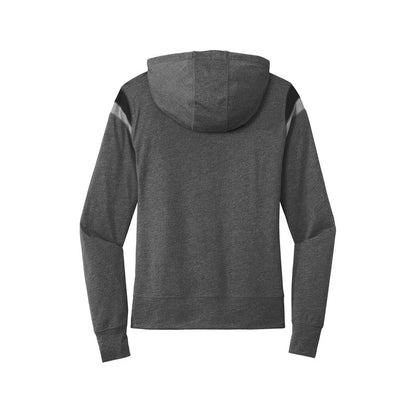 NEW CAPELLA New Era ® Ladies Heritage Blend Varsity Hoodie - Black Heather/ Black/ Shadow Grey Heather