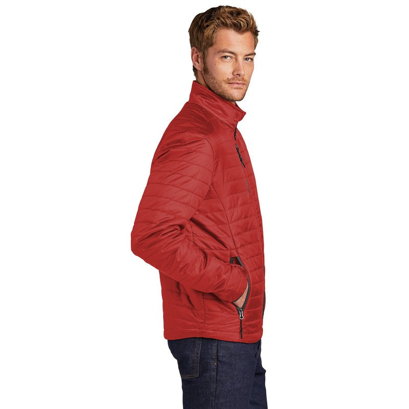 NEW Port Authority ® Packable Puffy Jacket-Fire Red/ Graphite