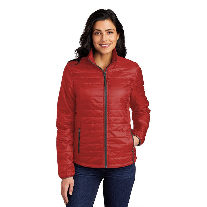 NEW CAPELLA Port Authority ® Ladies Packable Puffy Jacket - Fire Red/ Graphite