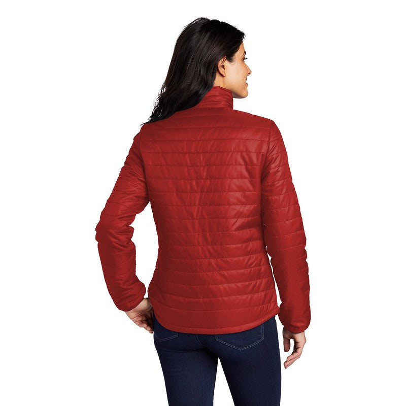 NEW CAPELLA Port Authority ® Ladies Packable Puffy Jacket - Fire Red/ Graphite