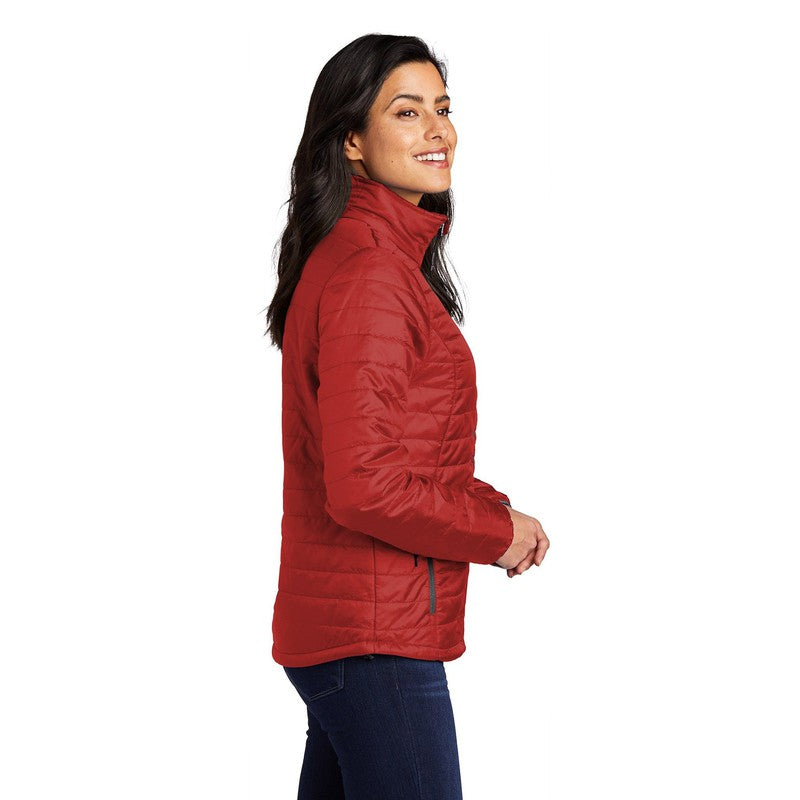 NEW CAPELLA Port Authority ® Ladies Packable Puffy Jacket - Fire Red/ Graphite