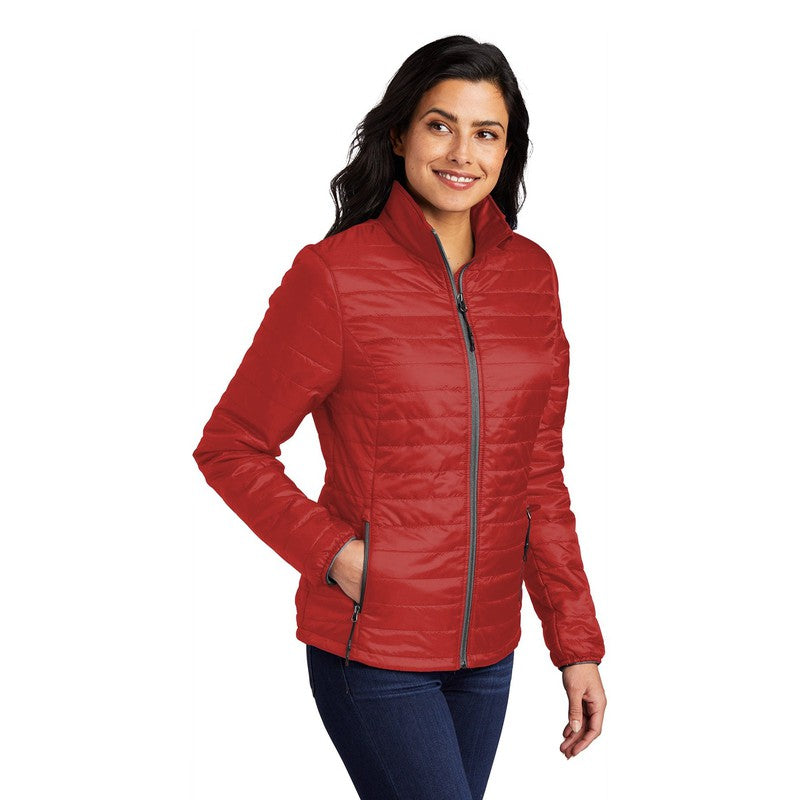 NEW CAPELLA Port Authority ® Ladies Packable Puffy Jacket - Fire Red/ Graphite